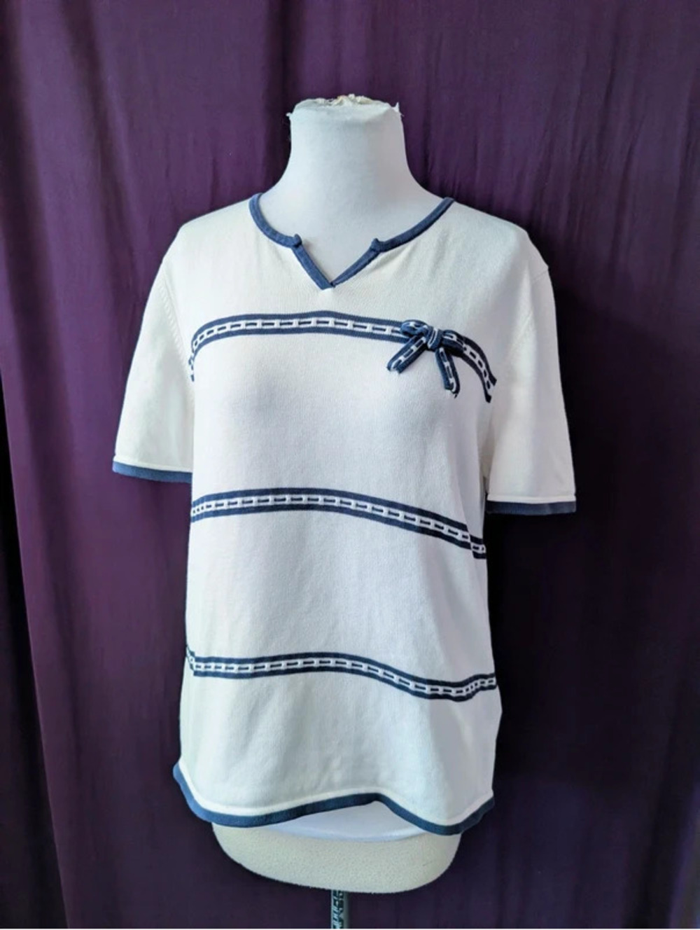 Alfred Dunner White Blue Cotton Sweater XL